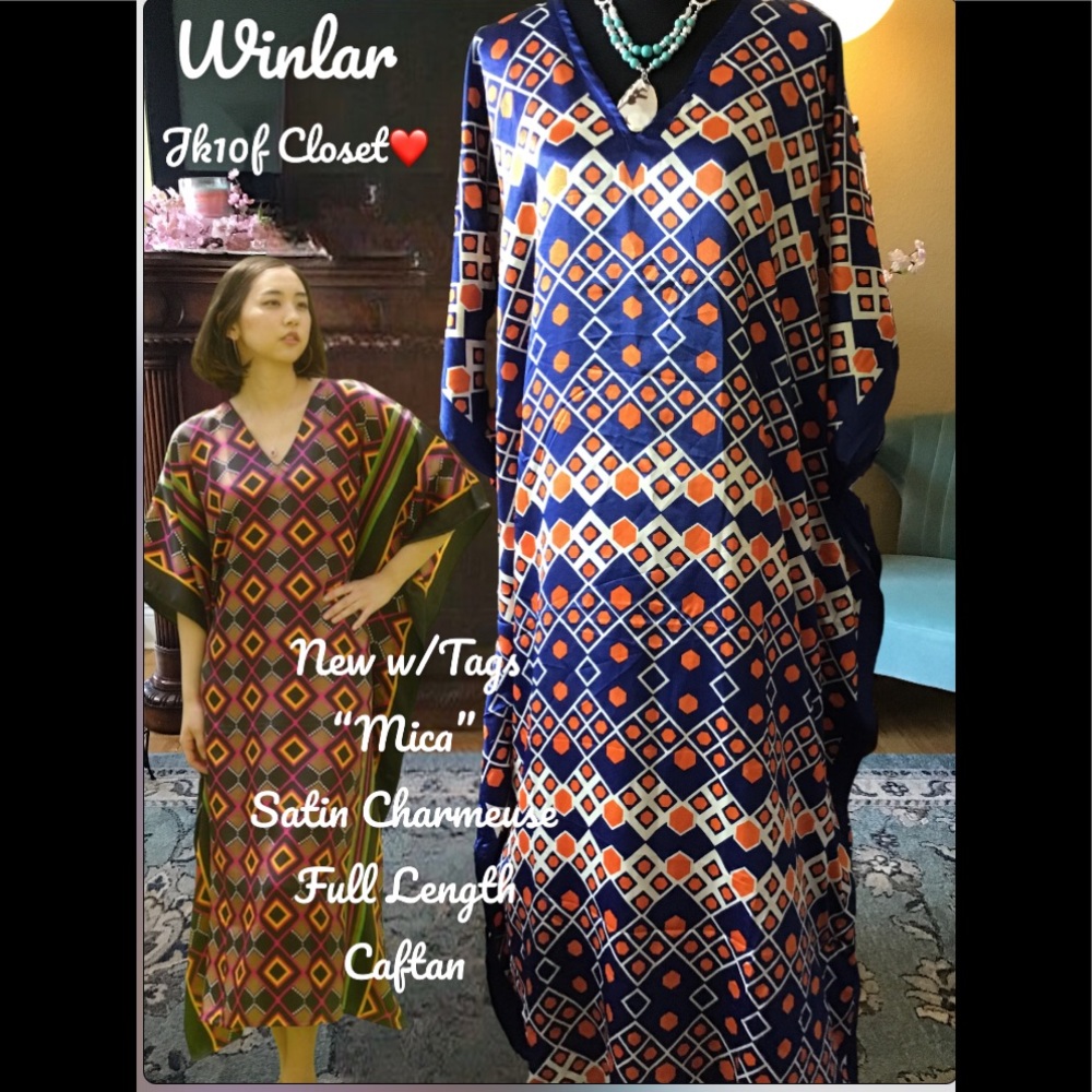 LOWEST🌺 NWT WINLAR SATIN CHARMEUSE GEO COVERUP/ CAFTAN